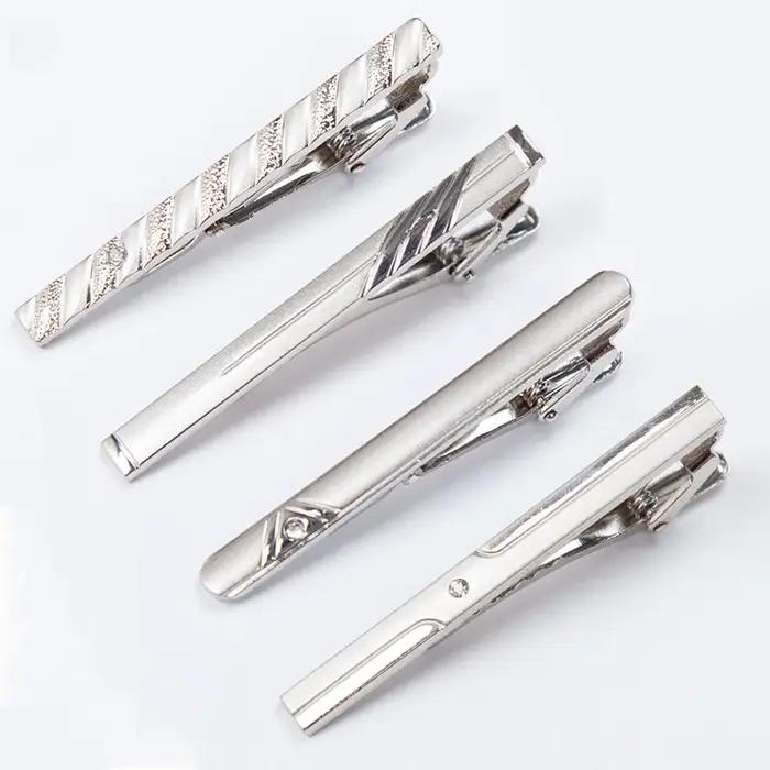 Pince à cravate en métal couleur argent pour hommes, pour cadeaux de mariage, fermoir à cravate, bar