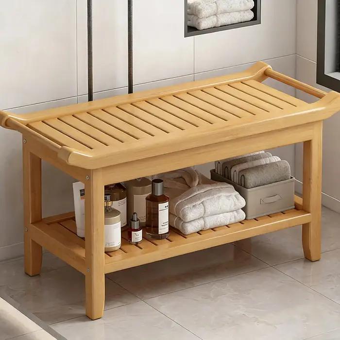 Banc de douche tabouret en bois avec mains courantes multifonctionnel robuste étanche pour personnes âgées et femmes enceintes occasions spéciales