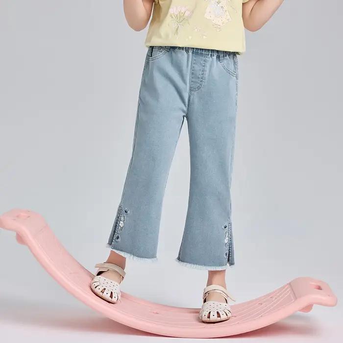 Pantalon d'été brodé pour filles Dave Bella, décontracté, taille élastique, poches, coupe bootcut, j