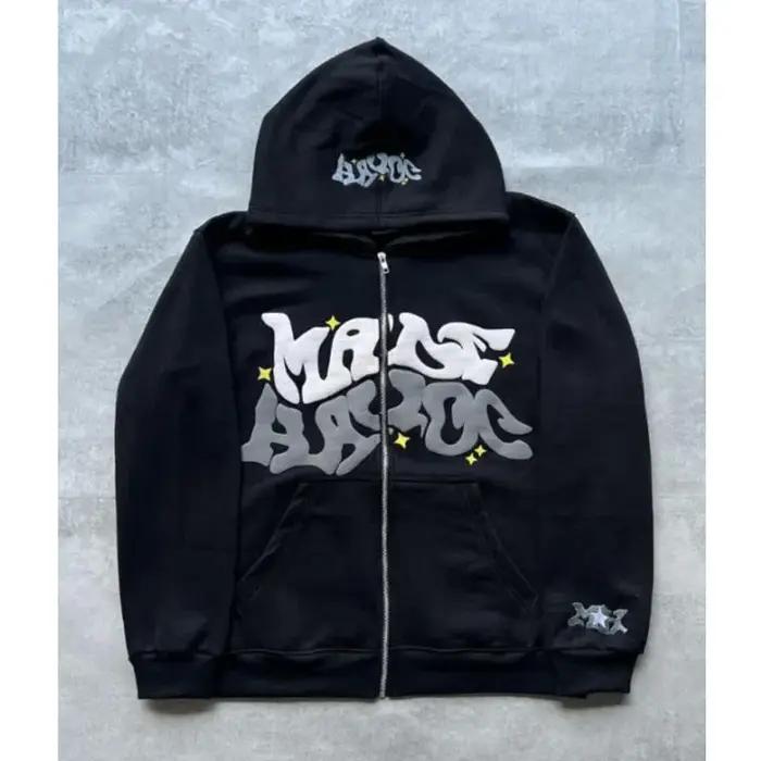 Sweat-shirt à capuche avec fermeture éclair et lettres américaines rétro, adapté aux hommes et aux f