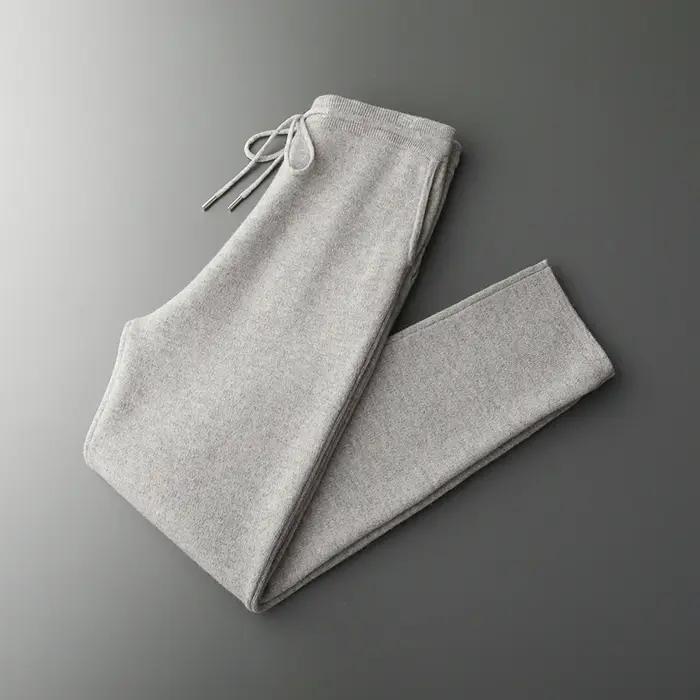 Pantalon épais taille haute pour hommes, petit pied, 100% laine mérinos tricotée, décontracté, mode,