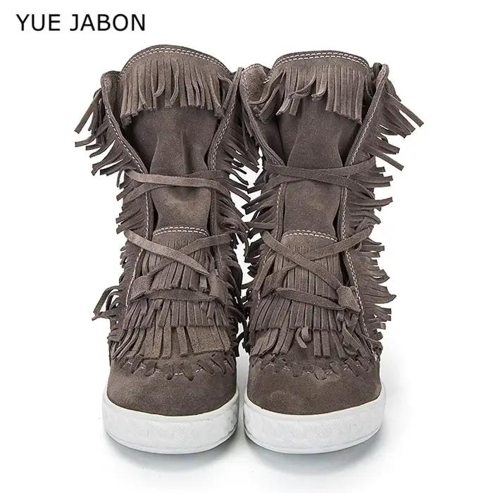 Bottes de rinçage en daim pour femmes, cuir véritable, haut, pompon, dames, recommande d'augmenter l