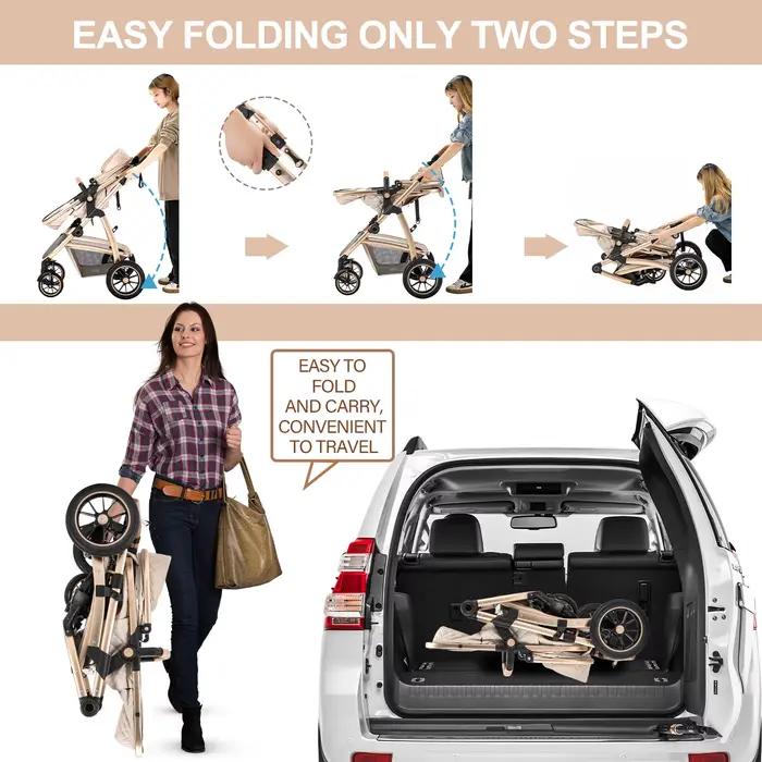 Poussette bébé 3 en 1 Portable voyage landau luxueux landau haut paysage cadre en aluminium poussett