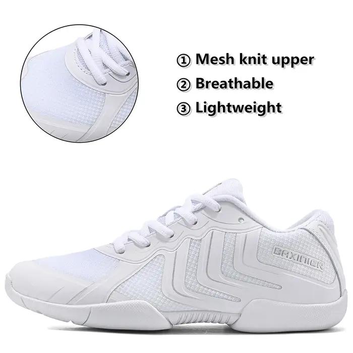 Chaussures de joie blanches BAXINIER pour filles - Baskets danse pom-pom girl respirantes tennis