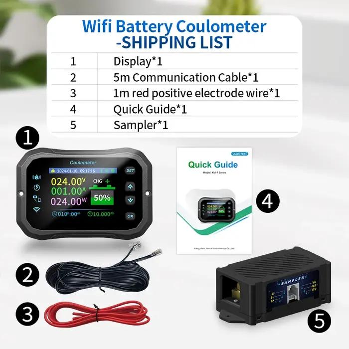 Compteur Coulomb WiFi KM140F, volt-ampèremètre de puissance, indicateur de capacité de batterie au l