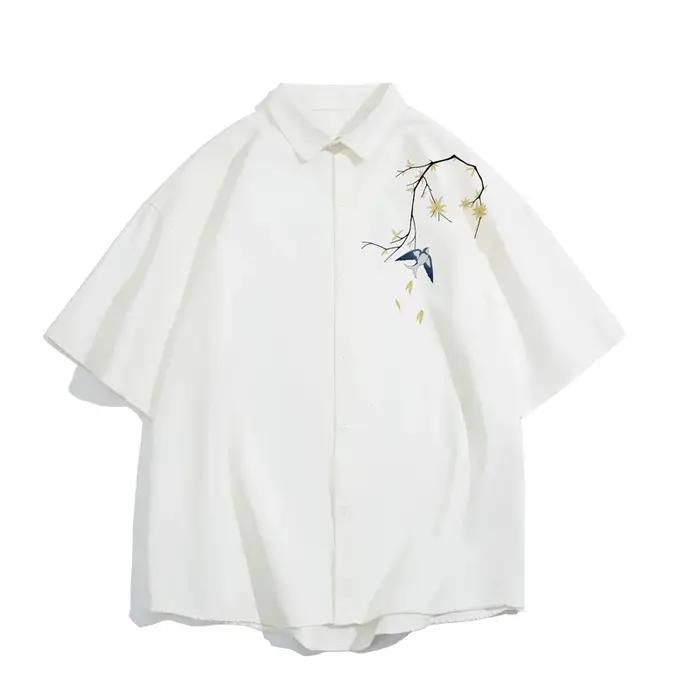 Chemises surdimensionnées pour hommes, chemisier imprimé hirondelle, blanc, mode 5XL, chemise surdim