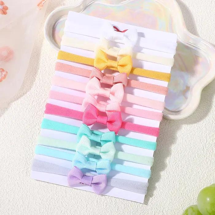 11 pièces/lot bandeau à nœud papillon de couleur unie, mini bandeau en nylon exquis, ensemble pour b