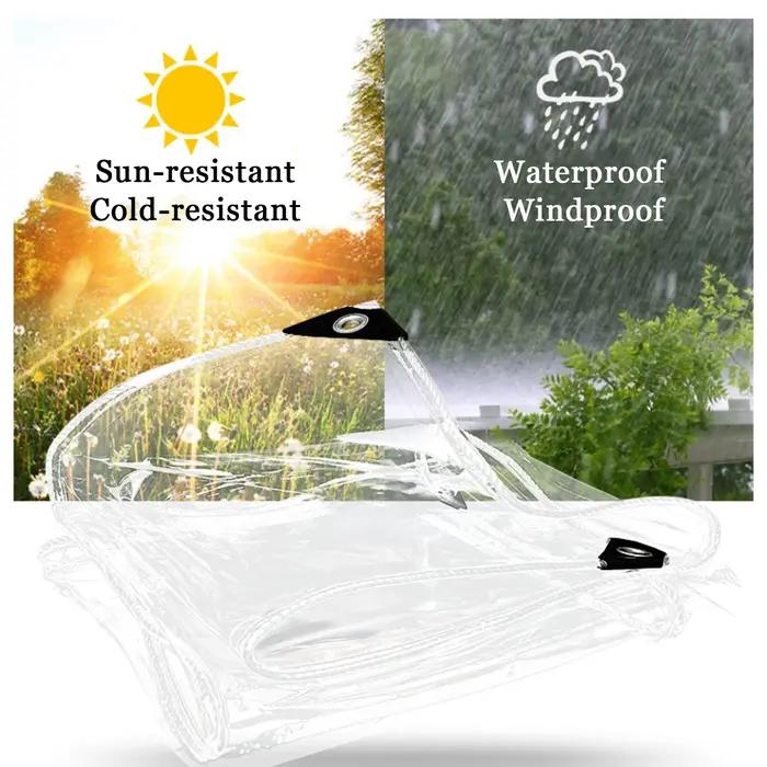 Bâche transparente imperméable en PVC avec œillets, résistante aux intempéries, pliable, couverture