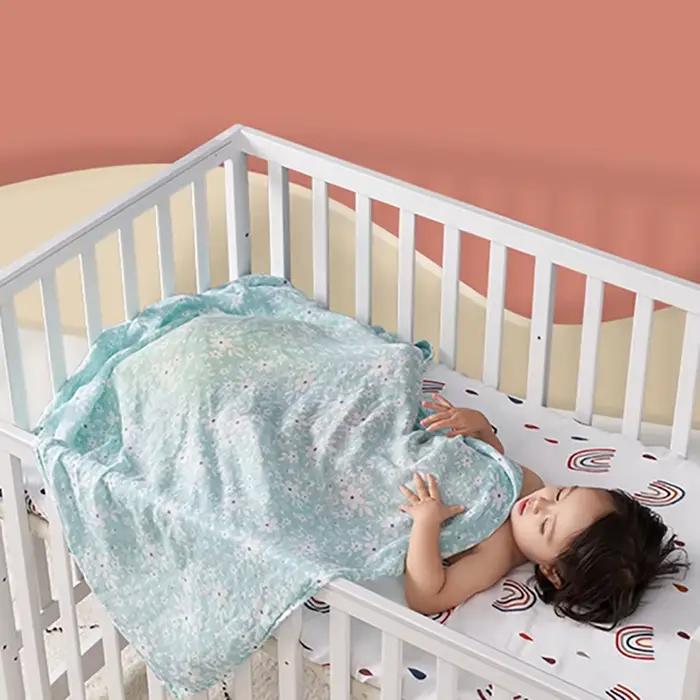 Couverture d'emmaillotage bébé en mousseline bambou - Serviette de bain douce nouveau-né - Sac de couchage 4 pièces