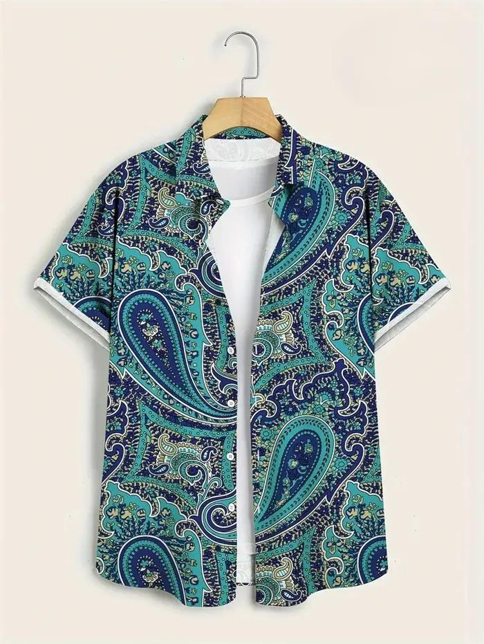 Hawaï chemises pour hommes 3D Paisley graphique à manches courtes T-shirt décontracté revers boutons
