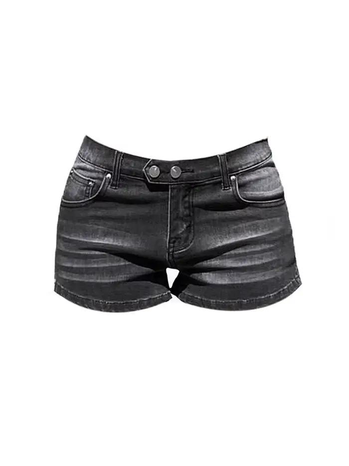 Short en jean gris taille basse pour femme, mini jean, vintage des années 2000, années 90, Y2k, Emo