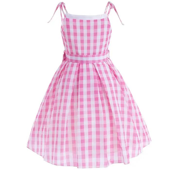Robe été sans manches bébé fille carreaux bretelles cowboy - Style Margot Robbie Halloween jeu rôle déguisement