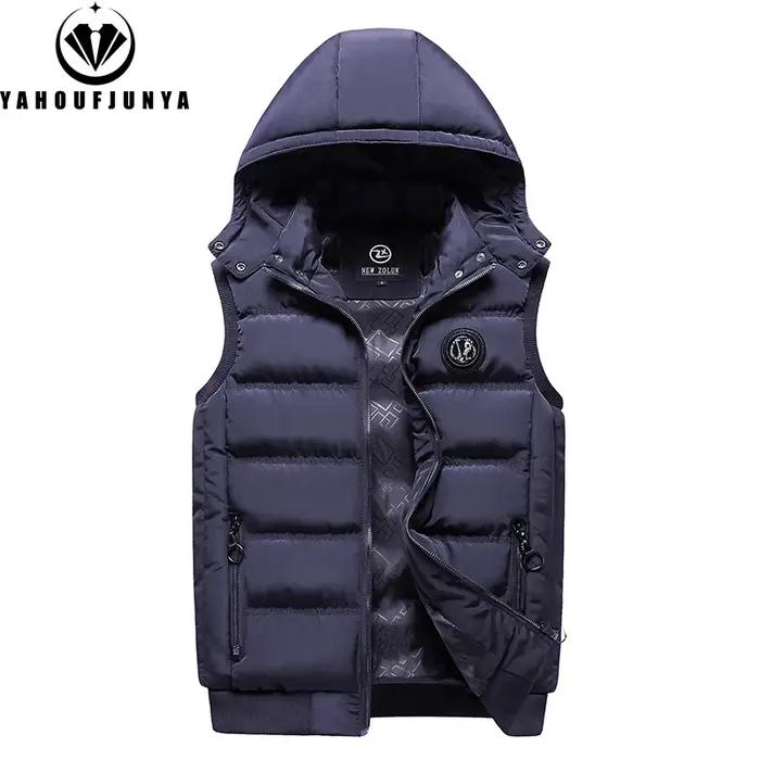 Hommes automne sans manches polaire chaud détachable à capuche gilet hommes hiver extérieur décontra