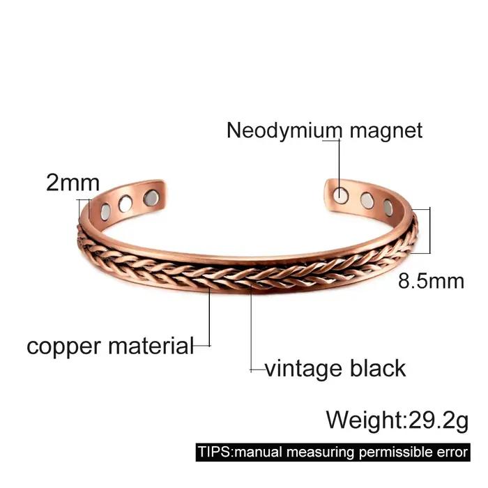 Bracelet magnétique torsadé en cuivre pur, bracelets à manchette réglables pour hommes et femmes, so