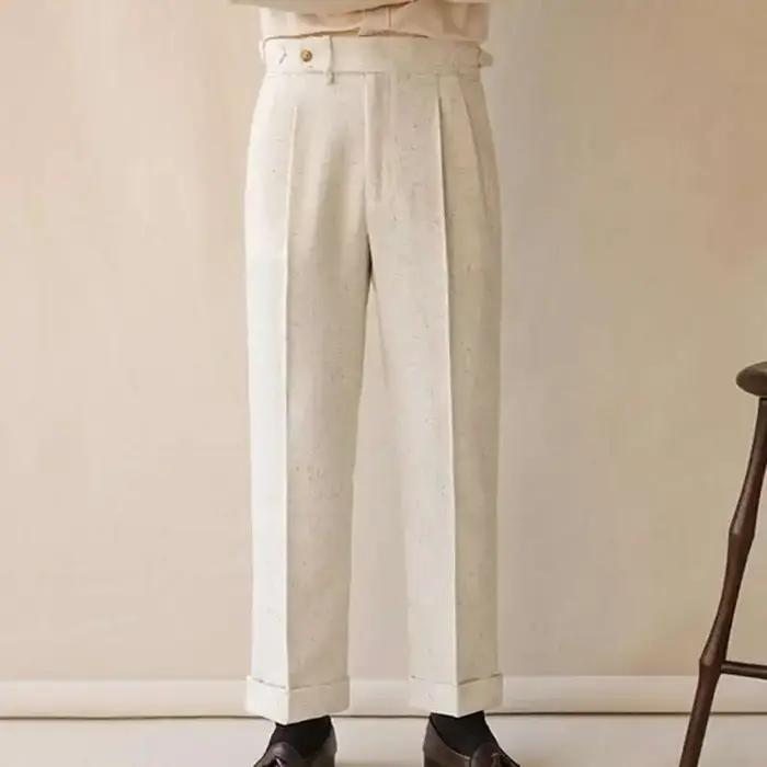 Pantalon de surintendant décontracté taille haute pour hommes, jambe droite, bouton Paris, affaires,
