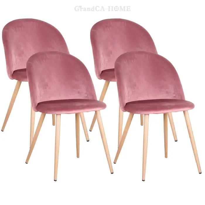 GrandCA HOME Ensemble de 4 chaises de salle à manger en velours, chaises nordiques rembourrées avec