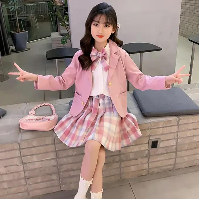 Ensemble trois pièces pour filles, style collège, printemps et automne, nouvelle veste de style étra