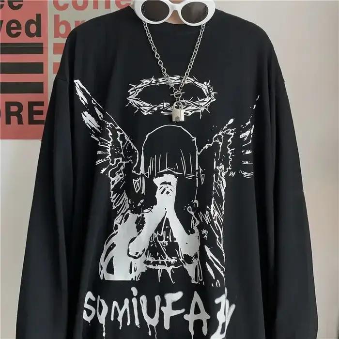 T-shirt pour hommes automne Y2k T-shirt Streetwear surdimensionné à manches longues Anime T-shirt Ha