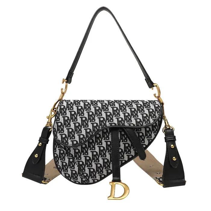Sac à main en demi-cercle brodé irrégulier pour femmes, sac de selle à large bandoulière, asymétriqu