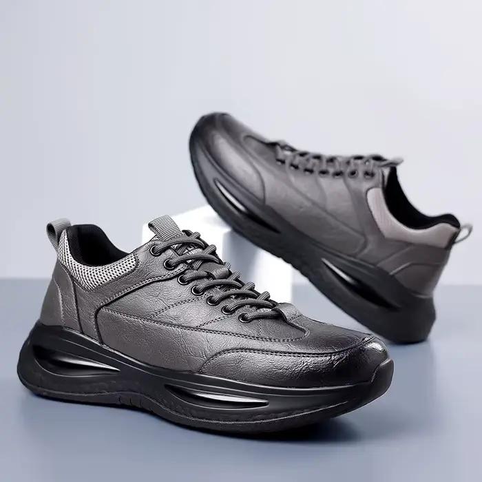 Chaussures décontractées en cuir pour hommes, baskets tendance à semelle épaisse, chaussures de marc