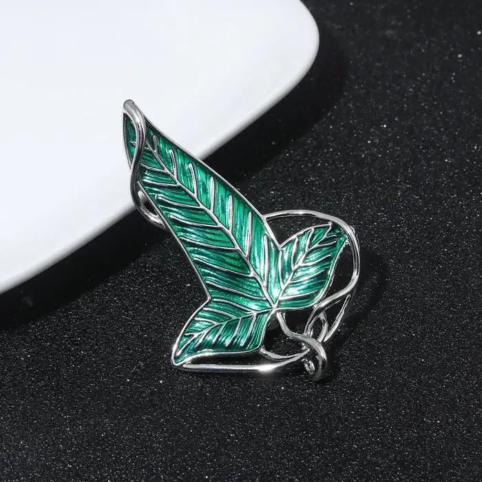 Broche elfe feuilles vertes de Lorien, Tolkien Galadriel Legolas Frodo Baggins Aragorn arbre émail B