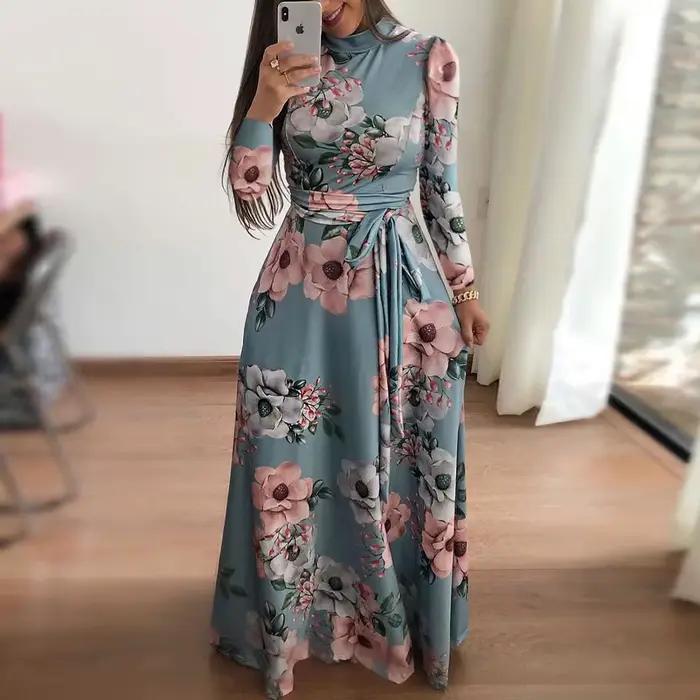 Robe d'été à imprimé Floral pour femmes, nouvelle robe trapèze Boho à manches courtes, robe Maxi flu
