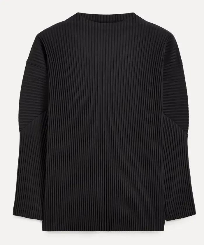 Miyake plissé homme manches longues T-Shirt mode classique noir haut à col roulé