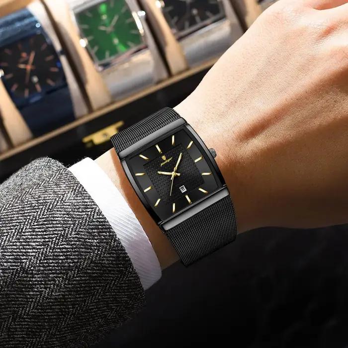 POEDAGAR Top luxe hommes montre-bracelet étanche lumineux en acier inoxydable maille Date homme mont