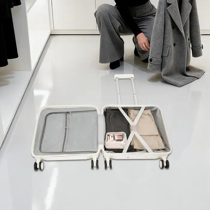Valise cabine ABS 18 pouces avec ouverture frontale 180° ° Valise de voyage avec compartiment pour