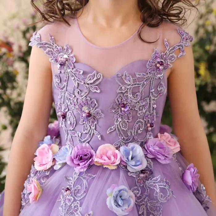 Robe de demoiselle d'honneur pour filles, robes de première communion pour enfants, robe de Rhen tul