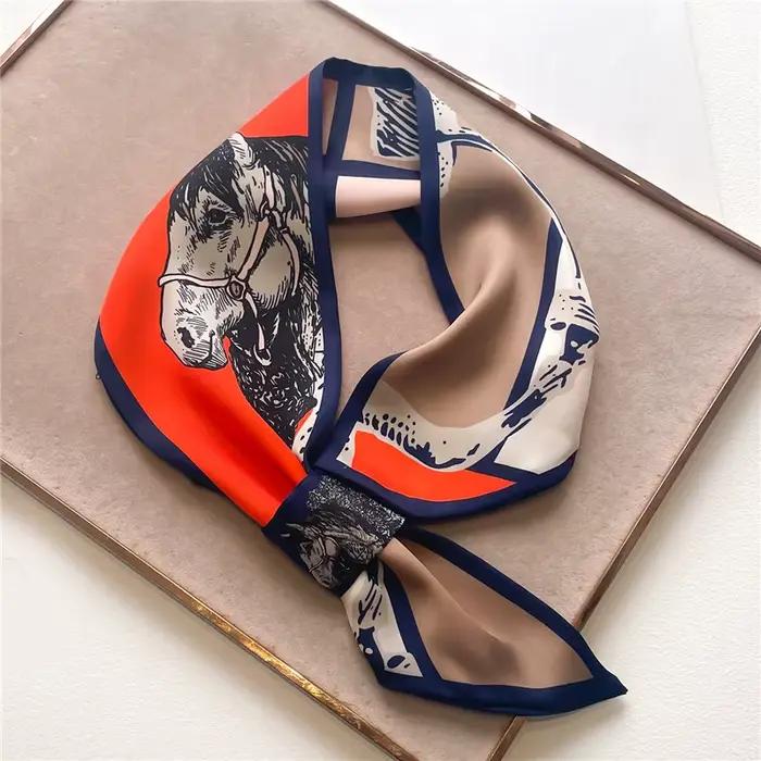 Marque de luxe imprimé cheval foulard maigre écharpe pour femmes Satin rubans de soie Bandana dames
