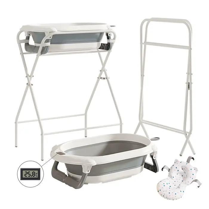 Baignoire bébé 3 en 1 pliable avec support et thermomètre - bain sécurisé du nouveau-né au tout-petit