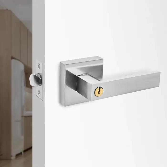Serrure Intérieure Robuste en Alliage d'Aluminium Design Carré Minimaliste Poignée de Porte en Bois Réglable Serrure à Trois Barres Pour Chambres Salles de Bain Occasions Spéciales