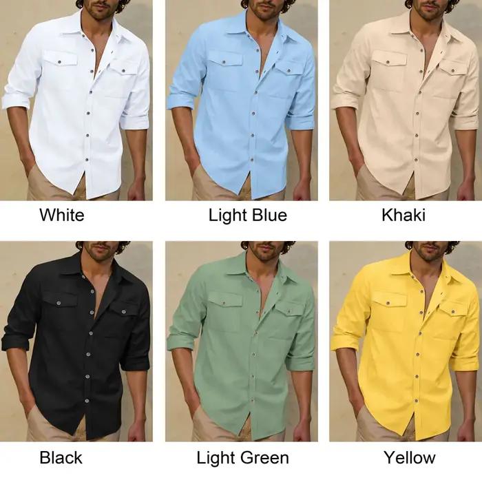 Nouvelle Chemise Décontractée Homme 2026 à Manches Longues avec Double Poche Poitrine, Boutonnée, en