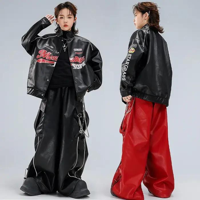 Enfants garçons filles Streetwear hanche hanche en cuir veste de Baseball Cargo pantalon ensembles e