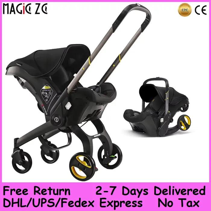 Système de voyage pliable 4-en-1 pour bébé : poussette, siège auto, nacelle, harnais 5 points, prote