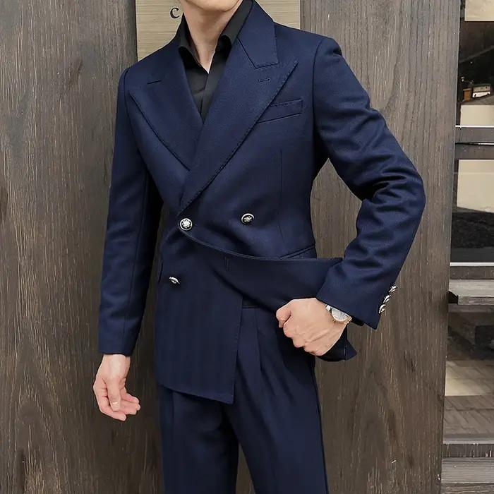 Blazers à double boutonnage de style britannique pour hommes, optique de document solide, vestes cha