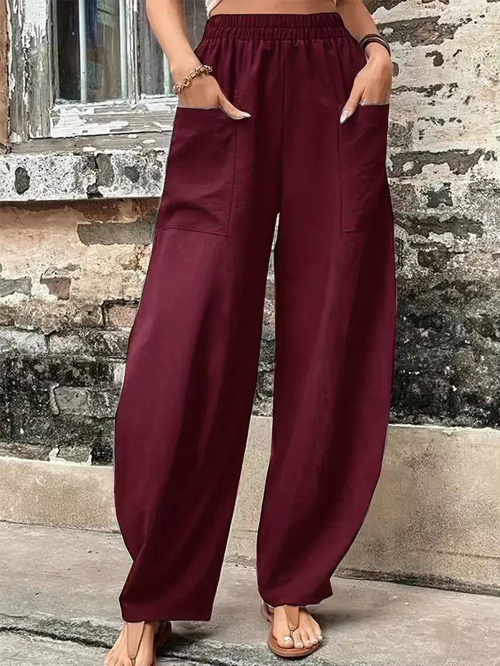 Pantalons Harem en Coton-Lin pour Femmes Grande Taille Pantalons Décontractés à Coupe Ample Rétro Ta