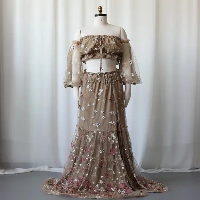 Robes de séance photo de maternité Boho, ensemble de 2 pièces, robes réversibles florales brodées, r