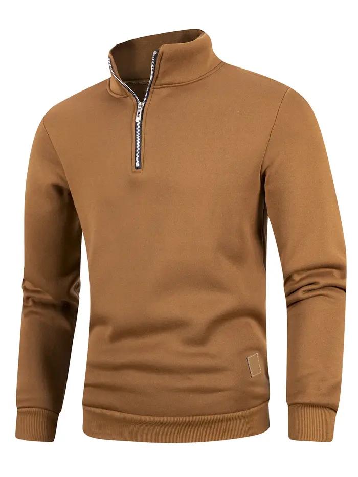 Automne hommes pull à fermeture éclair col roulé chandails chauds couleur unie à manches longues mod