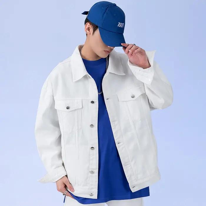 Veste en jean blanc surdimensionné pour homme, streetwear en coton, jean décontracté de haute qualit