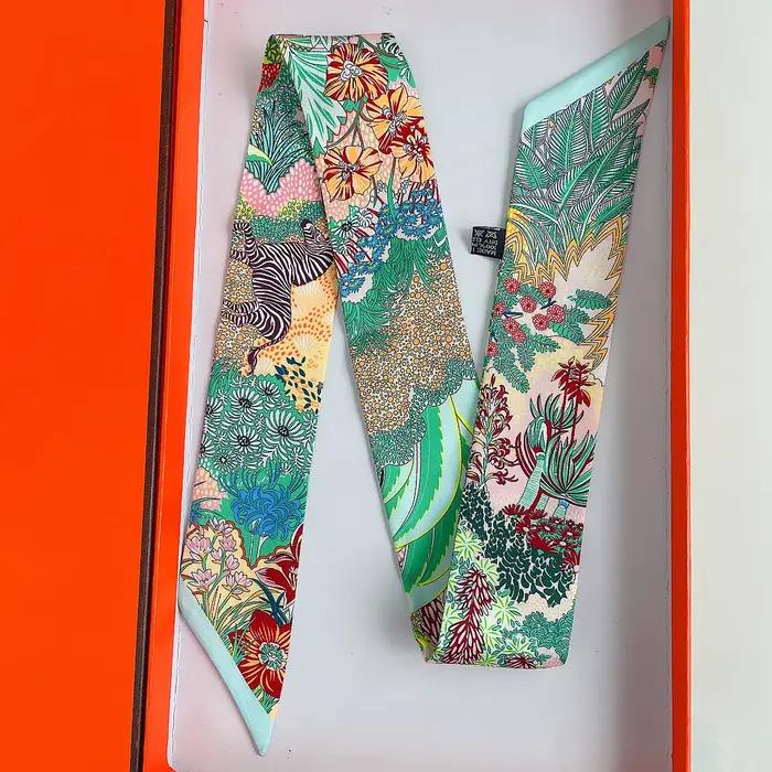 Foulard en soie de luxe pour femmes, Design de marque zèbre à fleurs, bandeau pour cheveux, à la mod