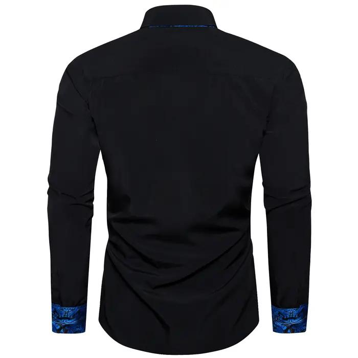 Chemise à manches longues en polyester et coton pour hommes, chemises noires unies, patchwork cachem
