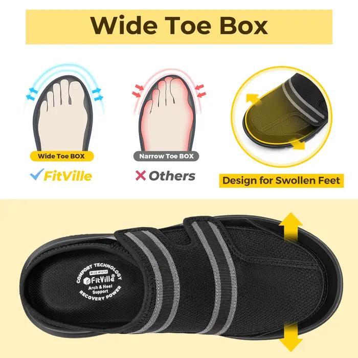 FitVille – pantoufles larges pour hommes, mules à enfiler avec sangle réglable pour pieds enflés, ch
