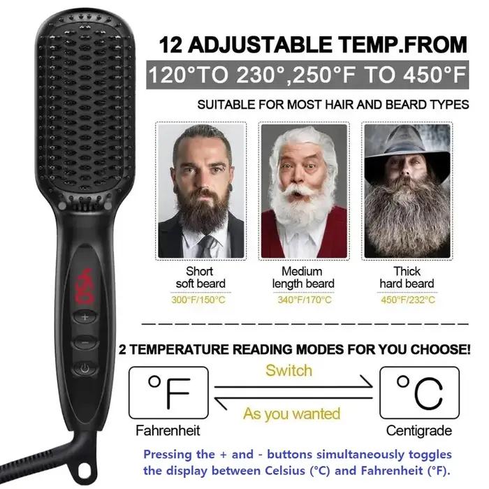 Brosse à Lisser les Cheveux, Peigne Électrique, Chaud, Anti-Brûlure, Céramique, Barbe