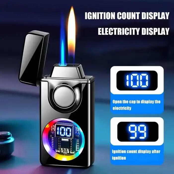 Briquet métallique à commande vocale pour homme résistant au vent et à la marée mode d'allumage par induction rechargeable par usb double flamme occasions spéciales