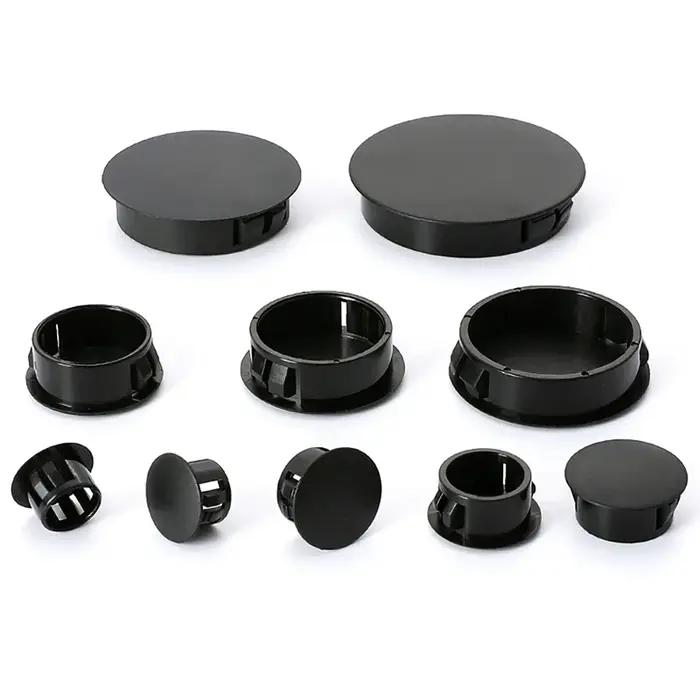 Bouchons Ronds Noirs en Plastique à Encliqueter, Couvercles pour Trous de Meubles et de Bureau, 5/5/
