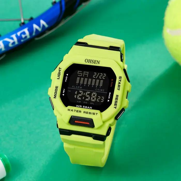 Mode OHSEN Hombre mâle montres numériques 5ATM plongée homme hommes sport vert montres horloges à ma
