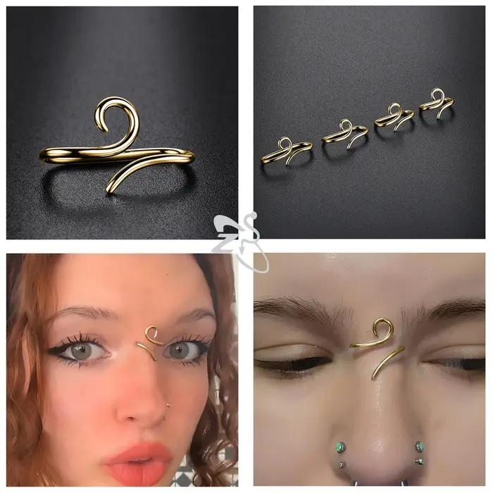 ZS 1PC 16G 925 argent crochet intérieur crochet extérieur anneau à sourcils pont en spirale nez Stud