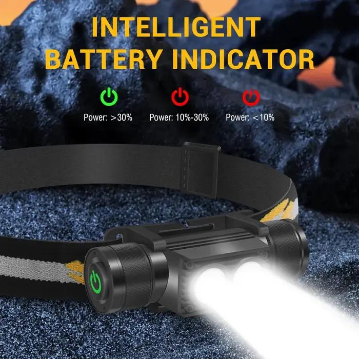 BORUiT D25 double lampe frontale LED 2000LM phare puissant type-c Rechargeable 18650 torche frontale